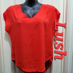 LUSH Women's Scoop V-Neck Sheer Red Blouse, Size S